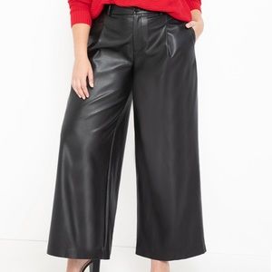 BLACK FAUX LEATHER WIDE LEG PANTS SZ 14